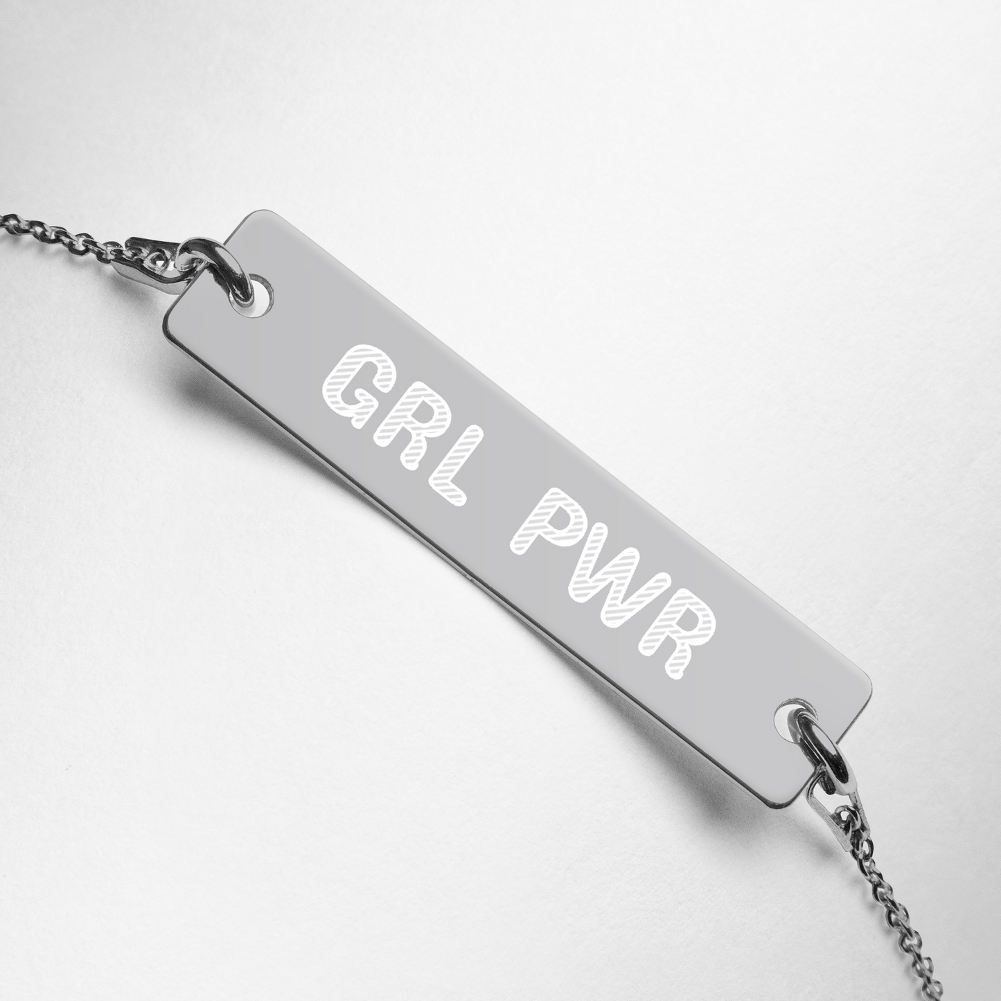 GRL PWR Engraved Silver Bar Chain Bracelet